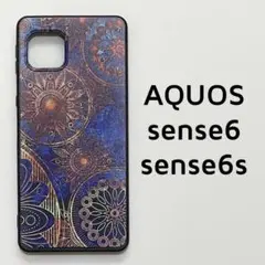 AQUOS sense6,6s ブルー アンティーク風 カバー
