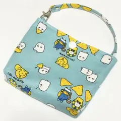 エジプト神　メジェド神柄　バッグポーチ　ブルー　ハンドメイド