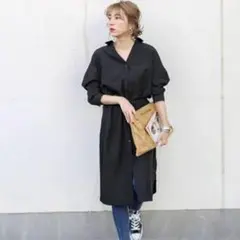 selectMOCA セレクトモカ ７分袖 シャツ ワンピース F 黒 リボン