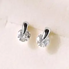 a158【高品質⭐】大粒ダイヤピアス シルバー シンプル オフィス 職場 お洒落