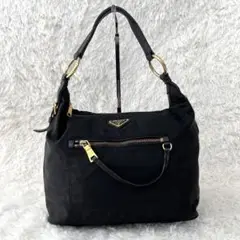 プラダ ショルダーバッグ ワンショルダー ナイロン レザー ゴールド金具 黒