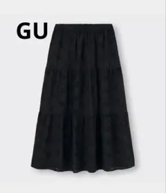 GU ジーユー　コットンレースフレアロングスカート