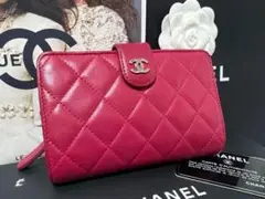 CHANEL マトラッセ 二つ折り財布 ラムスキン ピンク