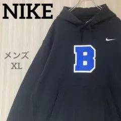 NIKE ナイキ プルオーバー スウェットパーカー 刺繍ロゴ 黒 ブラック XL
