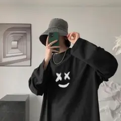 韓国 ブラック 大きめ 長袖 メンズ 黒 XXL シンプル ロングTシャツ