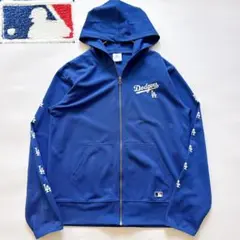 MLB公式✨ドジャース 大谷翔平 フルジップパーカー 刺繍ロゴ 袖ライン 青 L