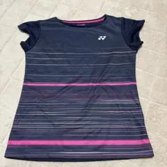 YONEX ストライプ 半袖シャツ M ネイビー
