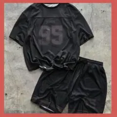 ルーズフィット メッシュ 半袖Tシャツ&ショーツセット　セットアップ　上下