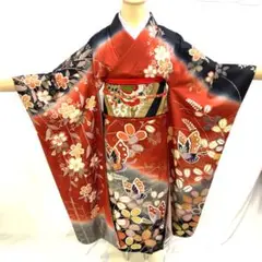 【振袖14】着物 振袖 正絹 袷 着物 蝶 桜 単品販売 ~161cm