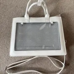 ホワイト メッシュパネル ショルダーバッグ