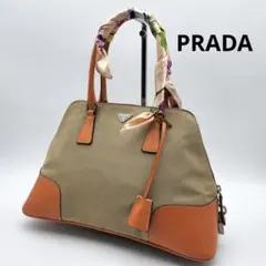 良品 PRADA 三角ロゴ ハンドバッグ トートバッグ キャンバス プラダ