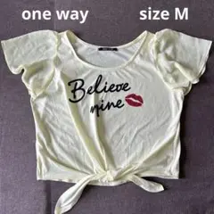 one way 黄色 半袖 Tシャツ トップス レース ショート丈 キスマーク