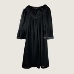 284エムズセレクト七分袖ワンピースフォーマル冠婚葬祭ブラック春夏用ティアード袖