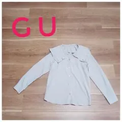 【未使用品】GU フリル付きブラウス 長袖 前面ボタン 薄いピンク S