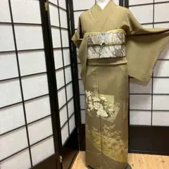 ［4340］色留袖 美品 金彩 ガード加工済 一つ紋 五三桐 正絹 着物 袷