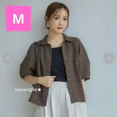 新品 しまむら 田中里奈 パフ袖 ブラウス М ブラウン チェック シャツ