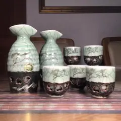 瀬戸焼　古陶園　竹鳳窯　伊藤伊平作 染付　葵紋　汲出茶碗　五客　共箱　C7352 瀬戸焼 古陶園 竹鳳窯 伊藤伊平作 染付 葵紋 汲出茶碗