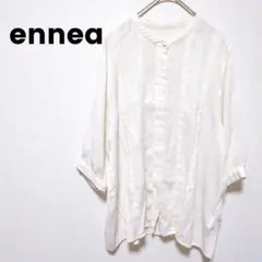 353【エンネア】 ブラウス　ノーカラーシャツ　(Ｍ)　比翼ボタン　七分袖