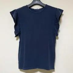 【未使用品】 GU フリルスリープT ネイビー フリル袖 半袖 Tシャツ S