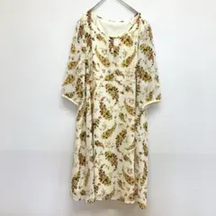 美品 エウルキューブ 大きいサイズ 総柄 シフォン ワンピース 【XL】クリーム