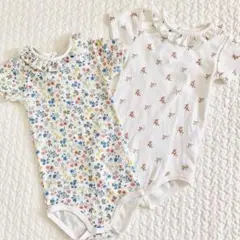 プチバトー　衿フリルボディ　24m 2枚セット　半袖ロンパース