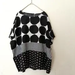 ABI TOKYOドット　ストライプ　モノトーンミックスブラウス