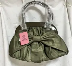POUDLEオリーブグリーン リボン付きトートバッグ
