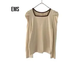 ems 長袖リブトップス　パフスリーブ　バイカラー　デートギャル