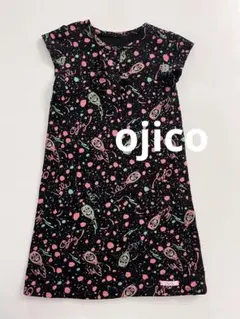 美品ojicoオジコキッズ半袖ワンピースケチャップ柄ブラック110120 8A