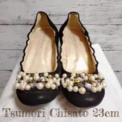 【美品】ツモリチサト ねこ ビーズ パンプス ブラック 23 結婚式
