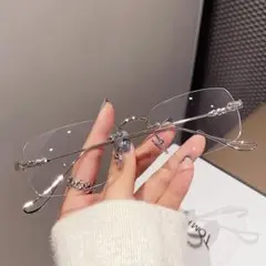 リムレス メガネ ブルーライトカット ふちなし 伊達メガネ クリア スクエア