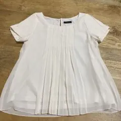 INED 半袖プリーツシャツ ホワイト