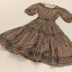 KANEKO ISAO ギンガムチェック 花柄 ロングフレアワンピース