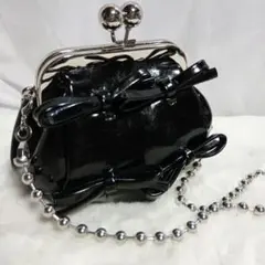 リボンモチーフがま口ミニバック　ブラック　パーティバック