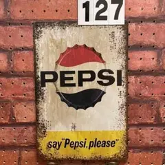 ペプシ　PEPSI 《127》ブリキ 看板 レトロ風 ☻