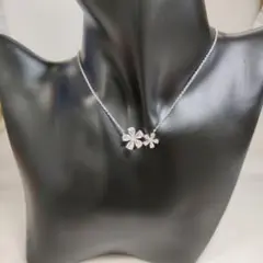M2288○未使用キュービックジルコニア シルバー925ネックレス 花型