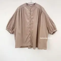 【美品】サマンサモスモス　スタンドネックループブラウス　ブラウン