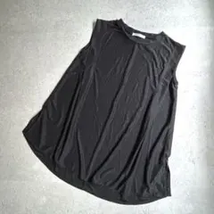 良品★ショコラフィネローブ 薄手 軽量 ノースリーブカットソー〔F〕黒 透け感