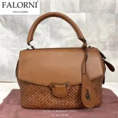 【FALORNI】ファロルニ イントレチャート キャメルブラウン ハンドバッグ