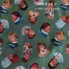 ノーマンロックウェル【新品】USAコットンプリント生地 グリーン 約45cm