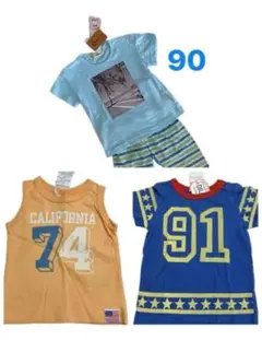 ［未使用］キッズ男の子タンクトップTシャツパジャマ上下90㎝腹巻付3着まとめ売り