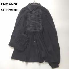 エルマンノシェルビーノ カシミヤ シルク モヘヤ混 ピンタック ニット シャツ