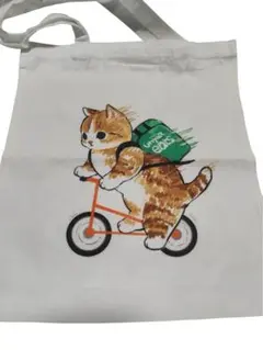 まとめ売り歓迎 猫 配達員風 イラスト トートバッグ 白 38×33cm 新品⑤