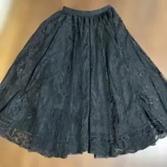 レース フレアロングスカート 黒