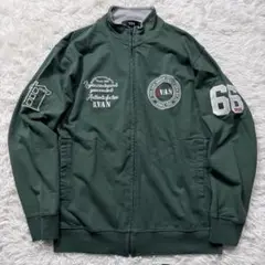 希少✨VAN JACKET スウェット　ジップアップ　ワッペン　刺繍　緑　L