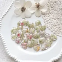 D87レジンハートカボションセットハンドメイドかすみ草ドライフラワー小花ピンク