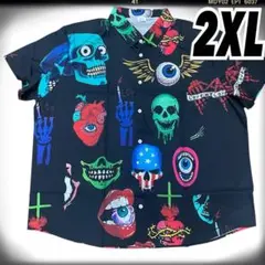 (455)メンズアロハ　モンスター　おばけ　2XL 半袖　アニメ　ホラー