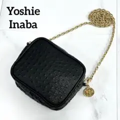 Yoshie Inaba オーストリッチ チェーンミニショルダーバッグ ブラック