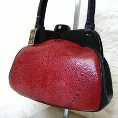 【美品】フロッグレザー フロッグスキン 蛙革 ハンドバッグ がま口 レッド