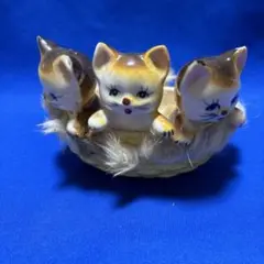 三匹　猫　陶器　置物 ファー　日本製　ビンテージ Brinn’s ピッツバーグ